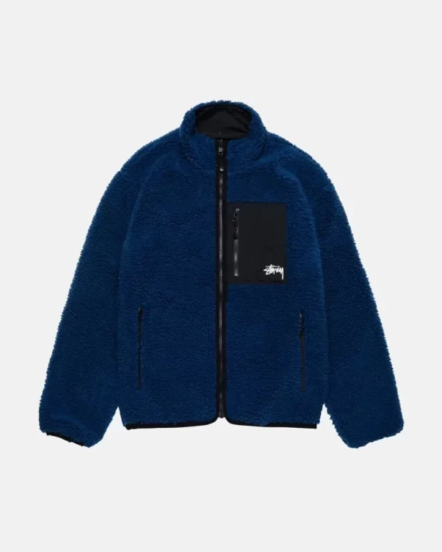 Stussy Dwustronny Niebieski Sherpa kurtka